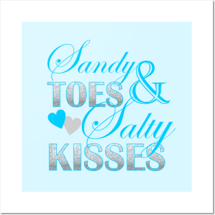 Preppy turquoise beach typography Sandy Toes Salty Kisses Posters and Art